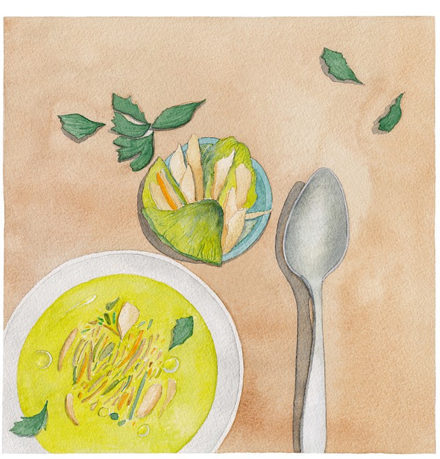 Recette de Clohé Charles : Crème de laitue et salade de poulet